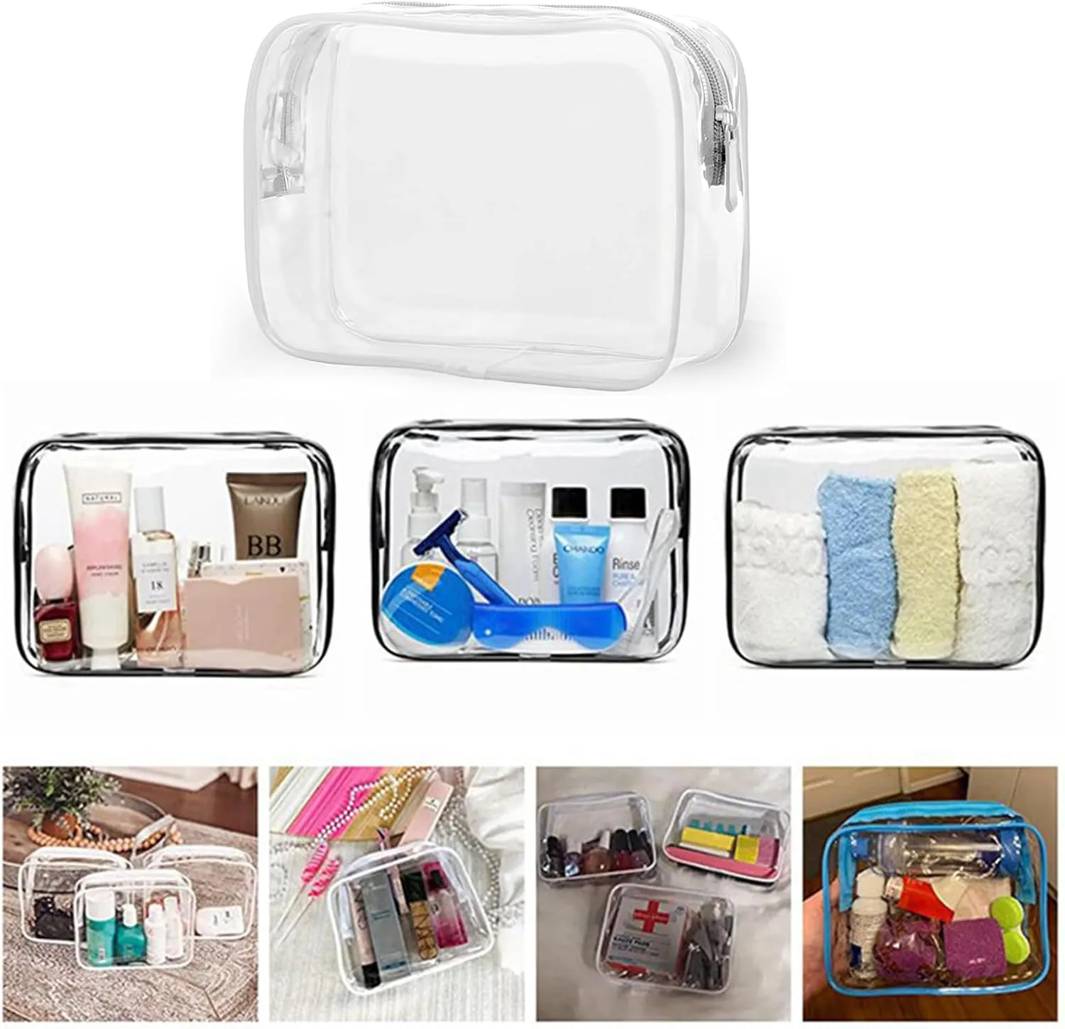 20 Packs Clear Cosmetics Bags for Women Men Waterproof Toiletry Bags PVC Makeup Bags Organizer Case with Zipper for Travel Bathroom (20PCS -8Colors)