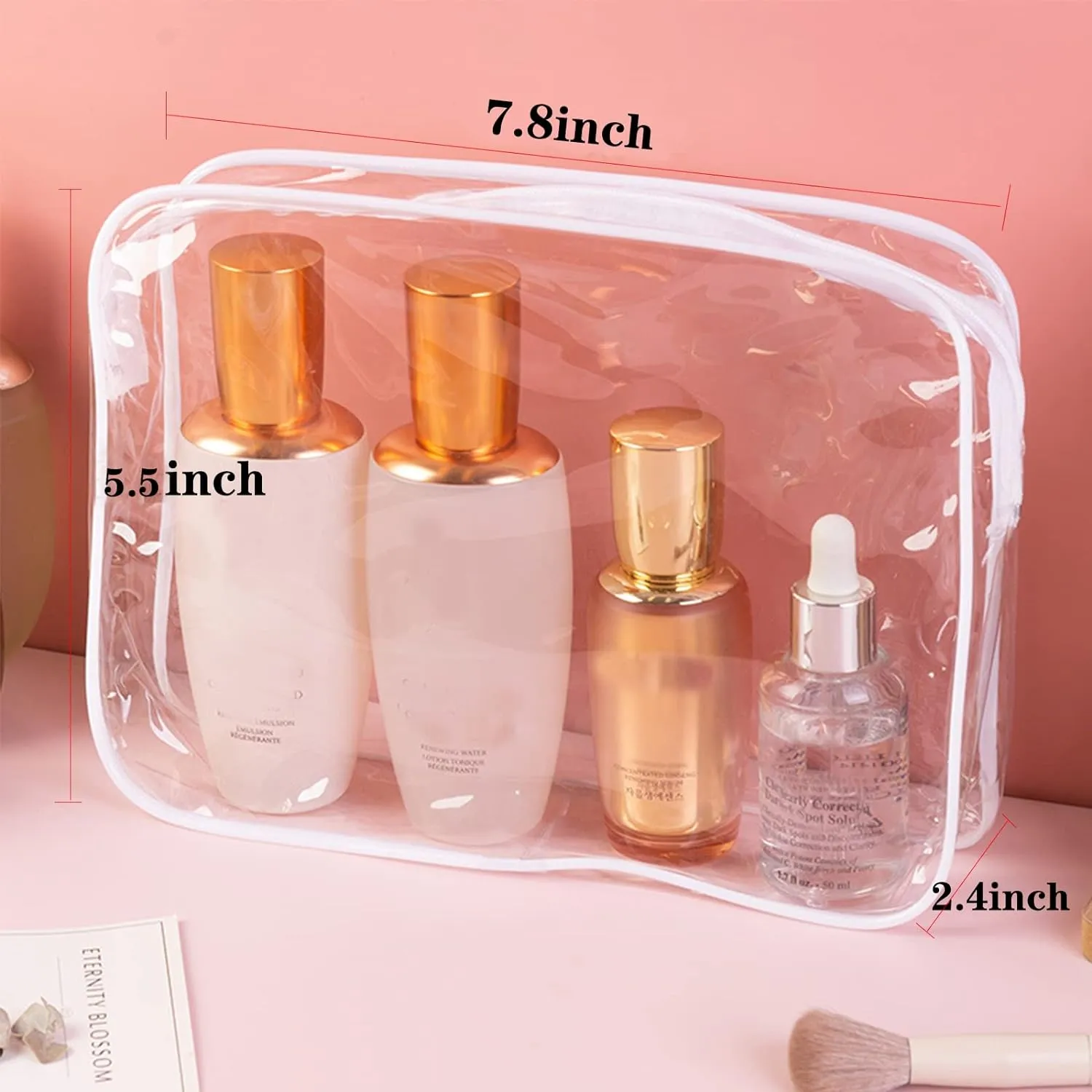6 Packs Clear Cosmetics Bags for Women Men Waterproof Toiletry Bags PVC Makeup Bags Organizer Case with Zipper for Travel Bathroom (6 White Colors)