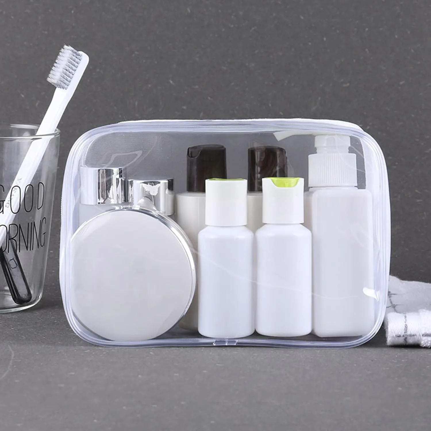 6 Packs Clear Cosmetics Bags for Women Men Waterproof Toiletry Bags PVC Makeup Bags Organizer Case with Zipper for Travel Bathroom (6 White Colors)