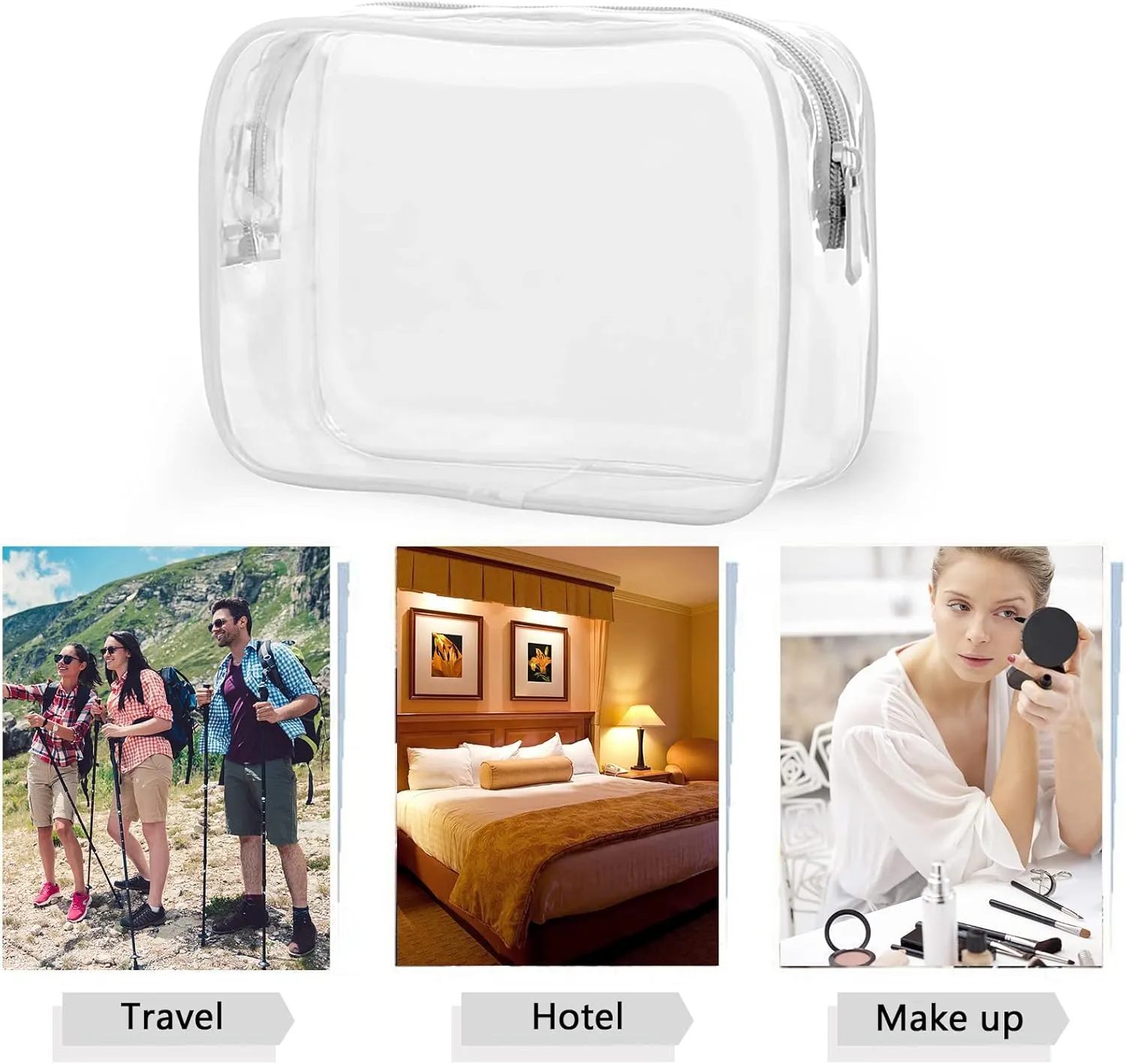 6 Packs Clear Cosmetics Bags for Women Men Waterproof Toiletry Bags PVC Makeup Bags Organizer Case with Zipper for Travel Bathroom (6 White Colors)