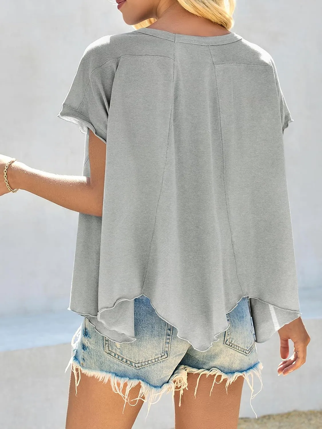 Cicy Bell Women Oversized Batwing Short Sleeve Tops Summer Irregular Hem Casual T Shirts Loose Fit Tees