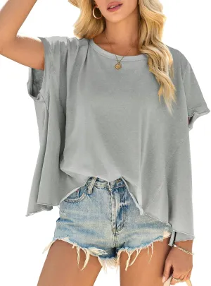 Cicy Bell Women Oversized Batwing Short Sleeve Tops Summer Irregular Hem Casual T Shirts Loose Fit Tees