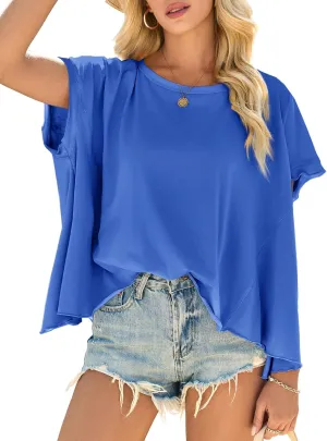Cicy Bell Women Oversized Batwing Short Sleeve Tops Summer Irregular Hem Casual T Shirts Loose Fit Tees