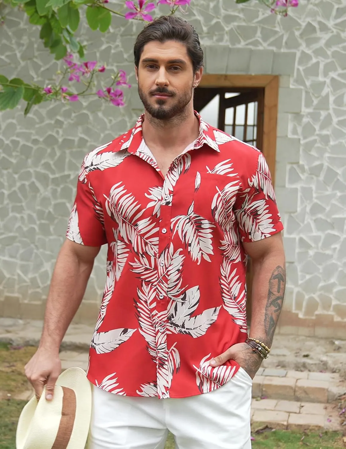 COOFANDY Mens Hawaiian Shirts Short Sleeve Casual Button Down Tropical Beach Shirt