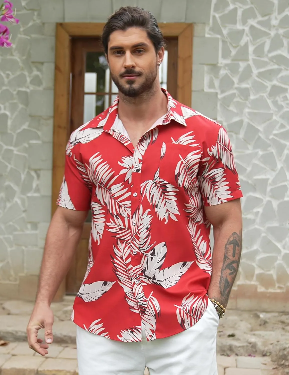 COOFANDY Mens Hawaiian Shirts Short Sleeve Casual Button Down Tropical Beach Shirt