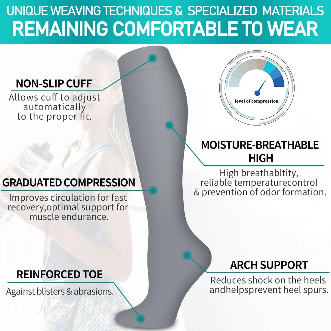 COOLOVER Copper Compression Socks for Women and Men(6 Pairs)-Best Support for Running, Athletic, Travel