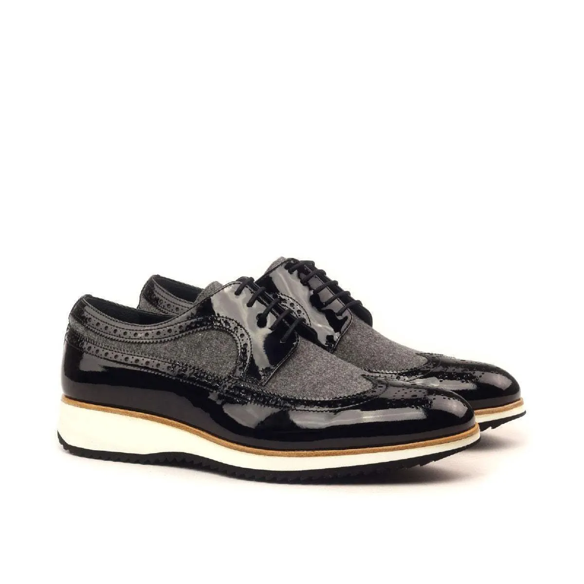 Longwing Blucher-Patent, Flannel, Black, Grey-Wholesale