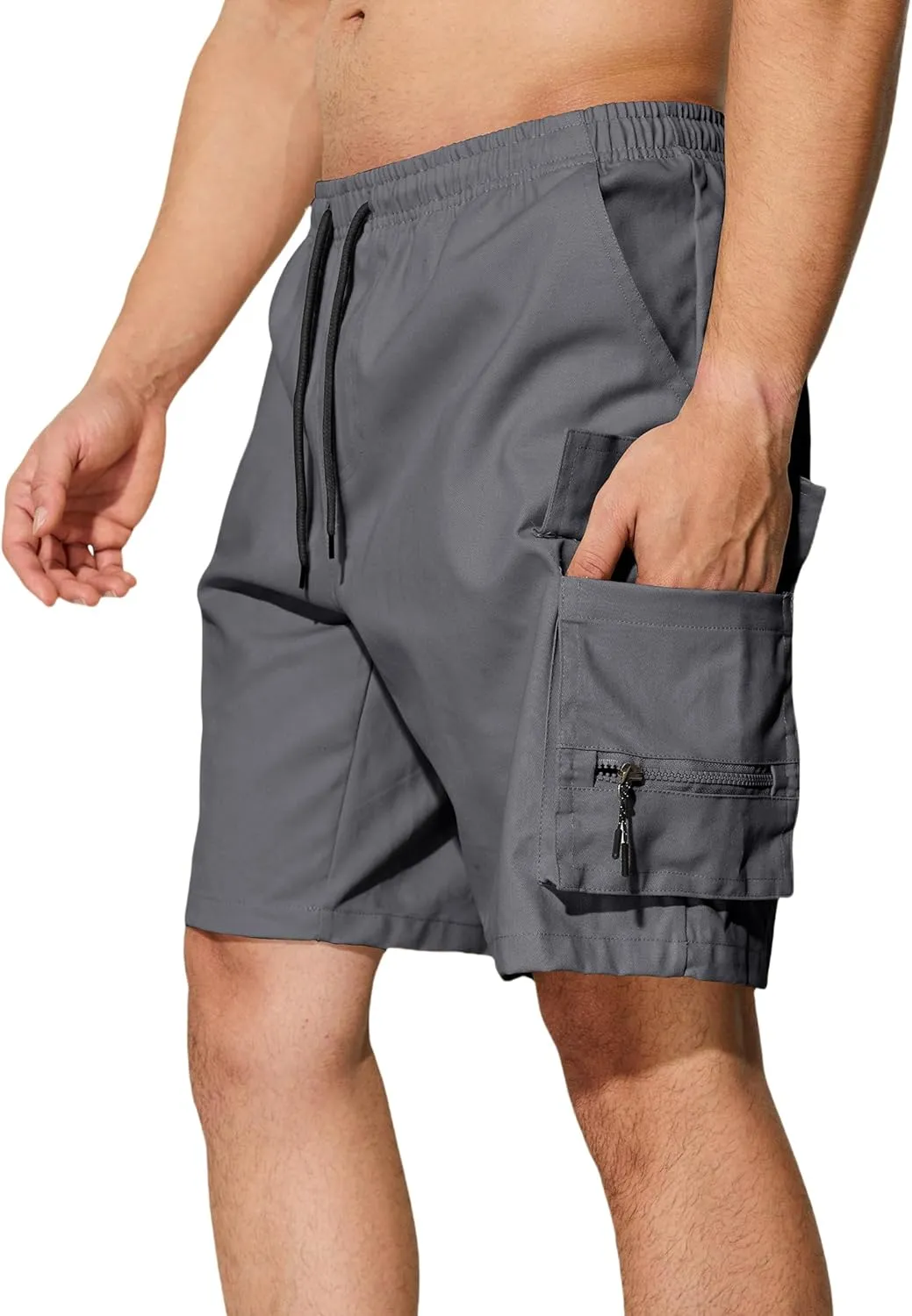 Men's Casual Cargo Shorts Drawstring Elastic Waist Summer Classic Outdoor Stretch Work Shorts with 5 Pockets