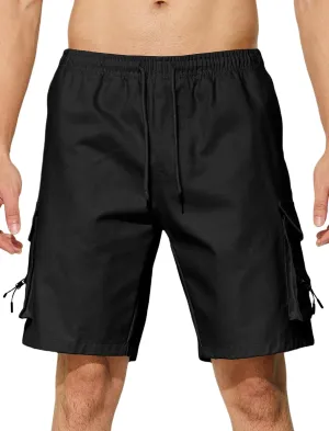 Men's Casual Cargo Shorts Drawstring Elastic Waist Summer Classic Outdoor Stretch Work Shorts with 5 Pockets