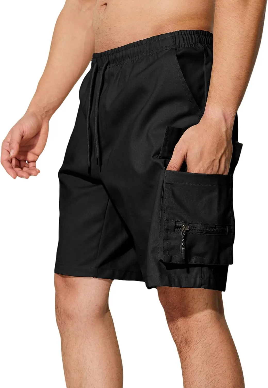 Men's Casual Cargo Shorts Drawstring Elastic Waist Summer Classic Outdoor Stretch Work Shorts with 5 Pockets