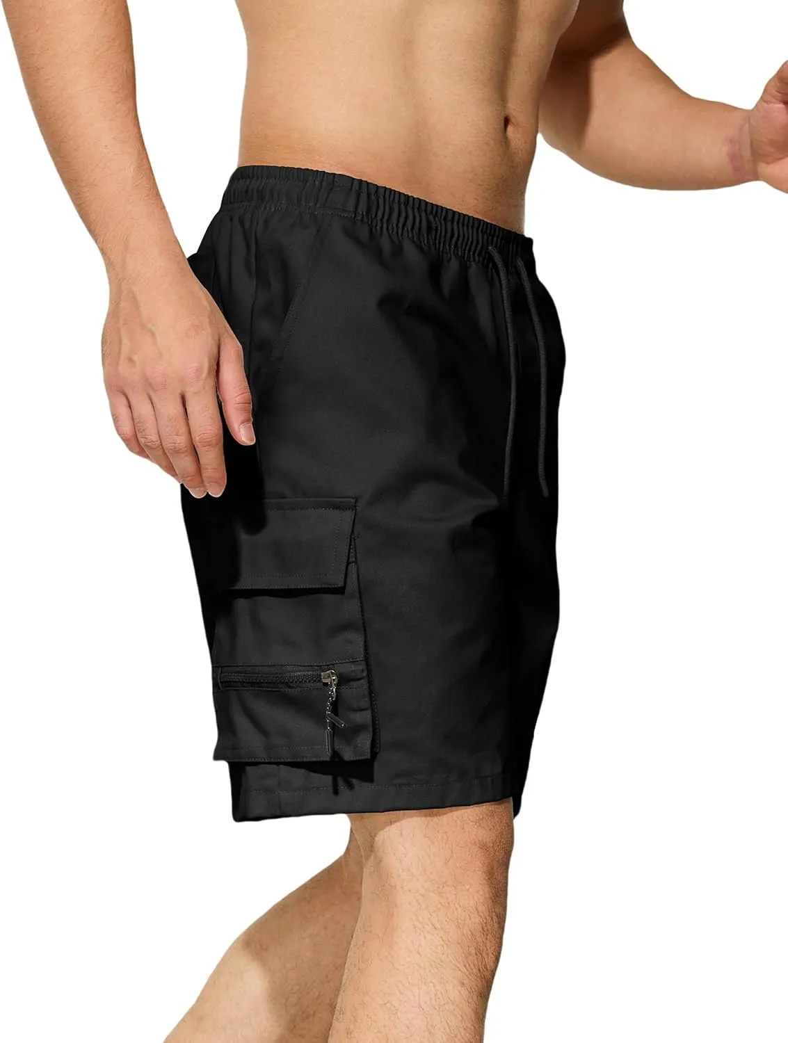 Men's Casual Cargo Shorts Drawstring Elastic Waist Summer Classic Outdoor Stretch Work Shorts with 5 Pockets