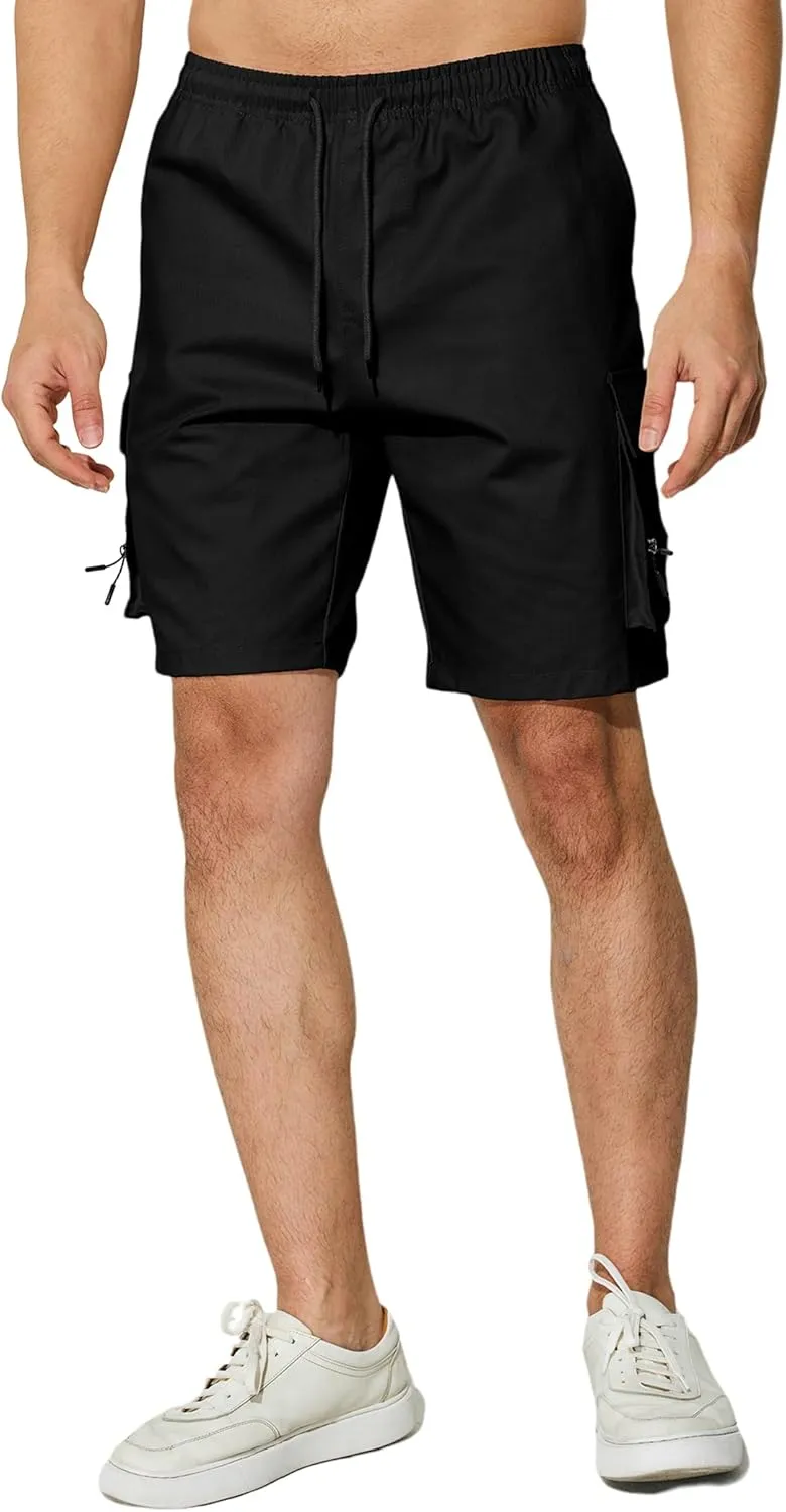 Men's Casual Cargo Shorts Drawstring Elastic Waist Summer Classic Outdoor Stretch Work Shorts with 5 Pockets