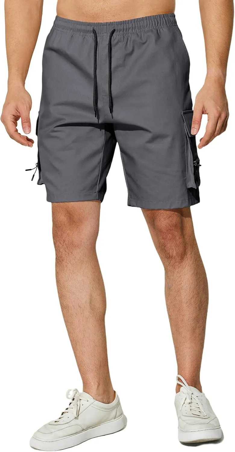 Men's Casual Cargo Shorts Drawstring Elastic Waist Summer Classic Outdoor Stretch Work Shorts with 5 Pockets