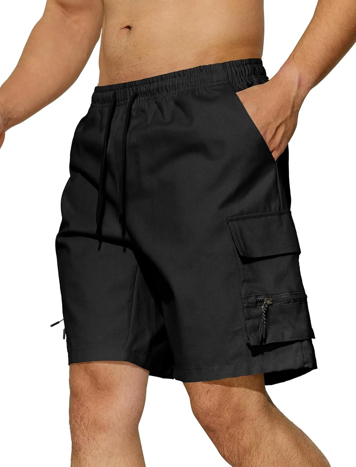 Men's Casual Cargo Shorts Drawstring Elastic Waist Summer Classic Outdoor Stretch Work Shorts with 5 Pockets