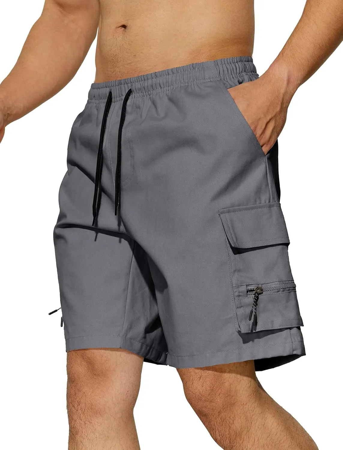 Men's Casual Cargo Shorts Drawstring Elastic Waist Summer Classic Outdoor Stretch Work Shorts with 5 Pockets
