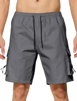 Men's Casual Cargo Shorts Drawstring Elastic Waist Summer Classic Outdoor Stretch Work Shorts with 5 Pockets