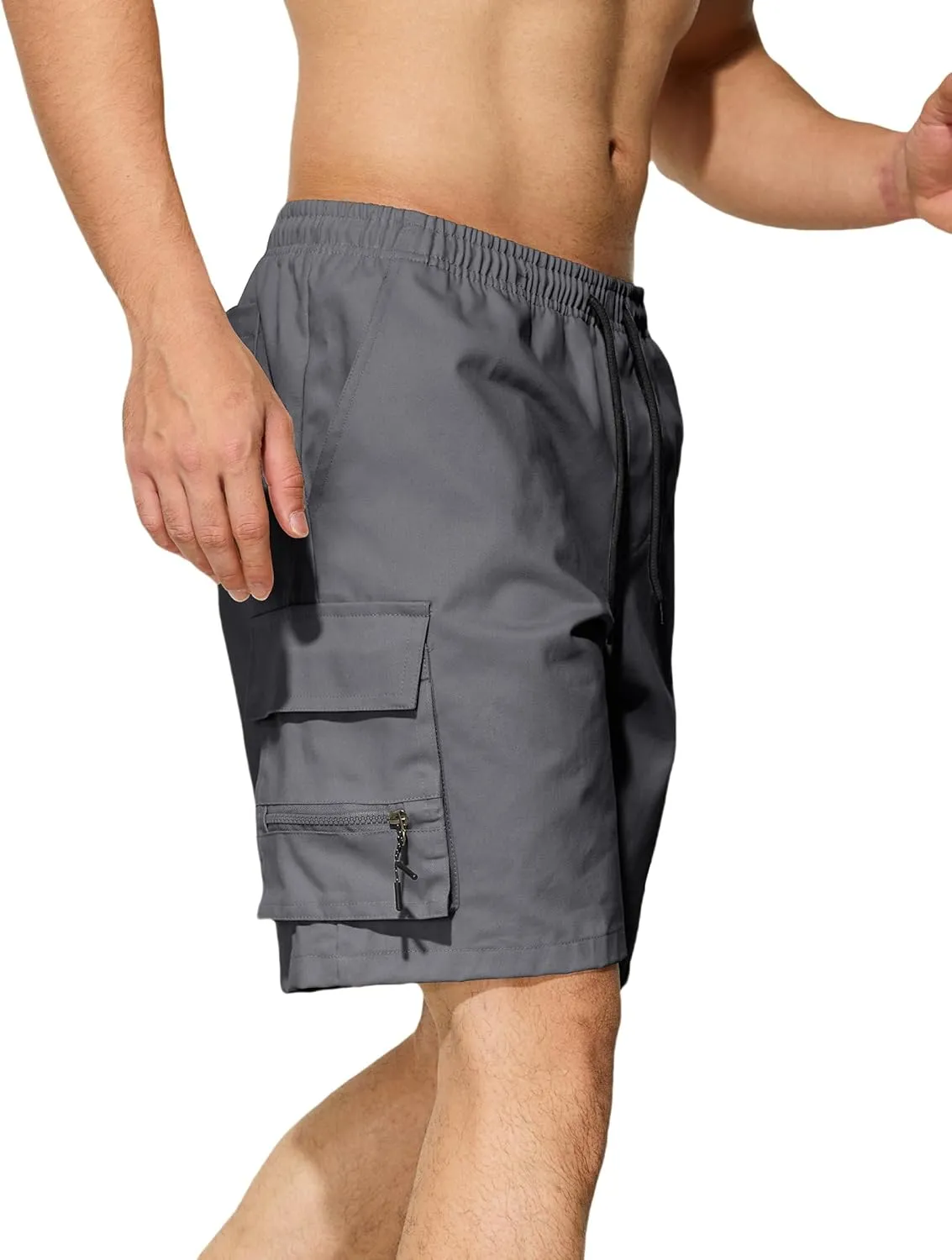 Men's Casual Cargo Shorts Drawstring Elastic Waist Summer Classic Outdoor Stretch Work Shorts with 5 Pockets
