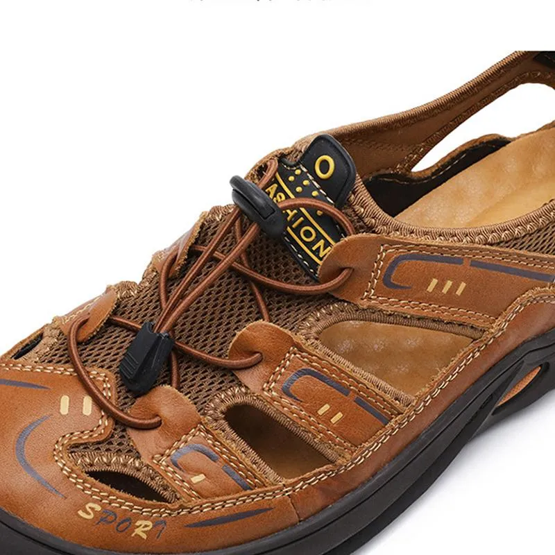 Men's Outdoor Beach Mesh Breathable Leather Sandals