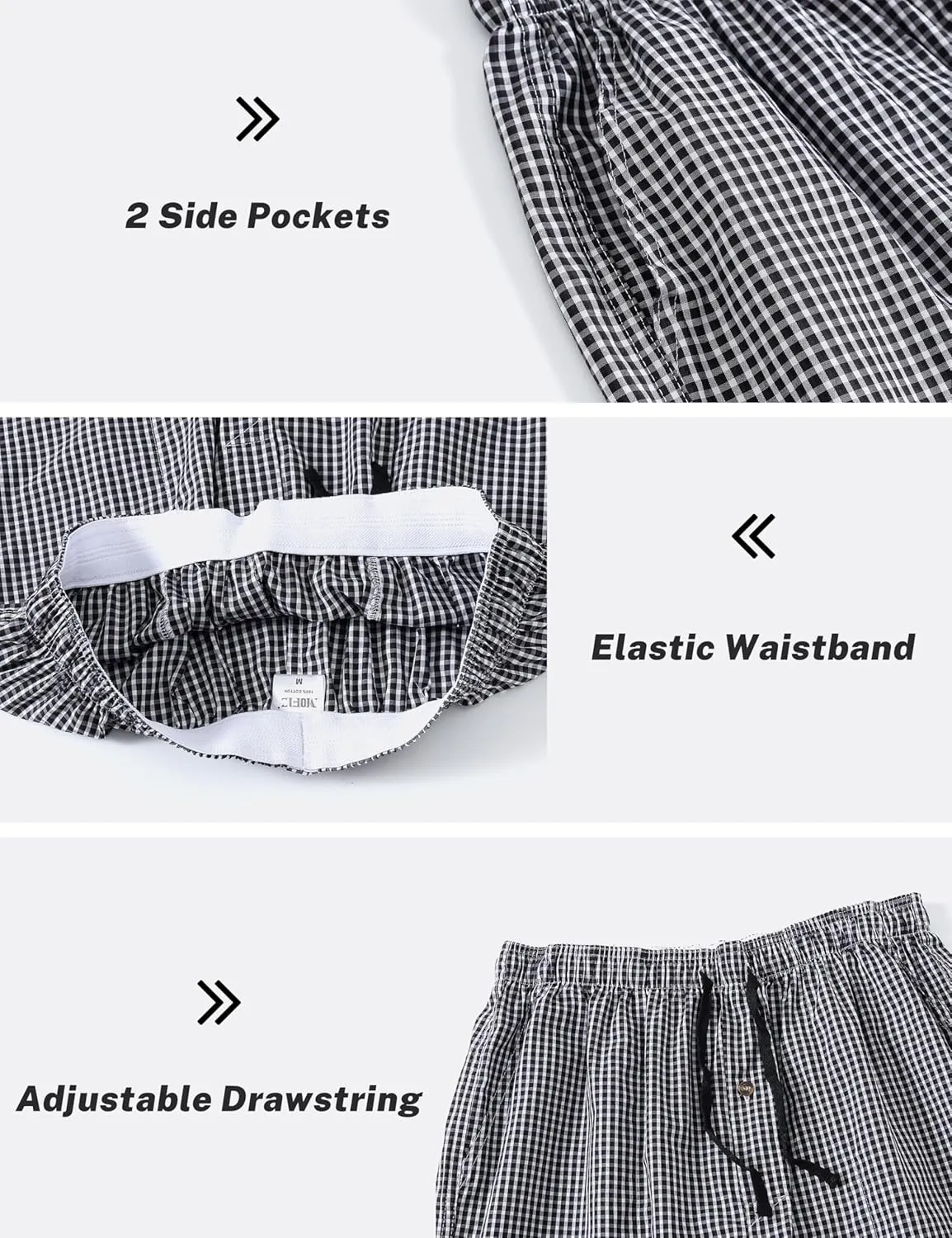 MoFiz Men's Plaid Pajama Shorts 3-Pack Cotton Sleep Lounge Shorts Lightweight Soft Summer Nightwear with Pockets Button Fly