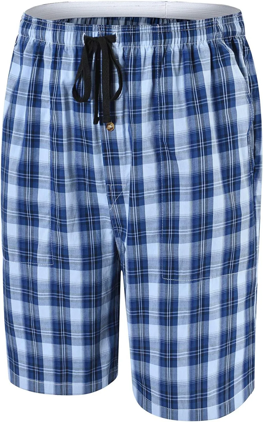 MoFiz Men's Plaid Pajama Shorts 3-Pack Cotton Sleep Lounge Shorts Lightweight Soft Summer Nightwear with Pockets Button Fly