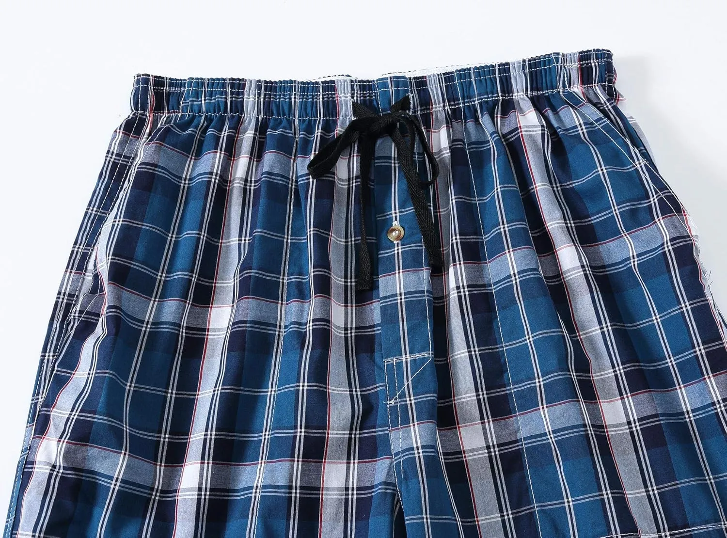 MoFiz Men's Plaid Pajama Shorts 3-Pack Cotton Sleep Lounge Shorts Lightweight Soft Summer Nightwear with Pockets Button Fly