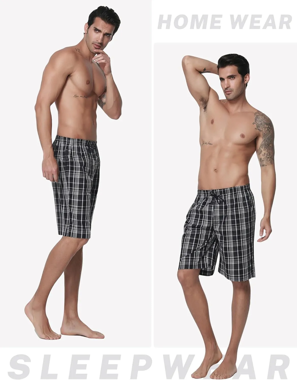 MoFiz Men's Plaid Pajama Shorts 3-Pack Cotton Sleep Lounge Shorts Lightweight Soft Summer Nightwear with Pockets Button Fly