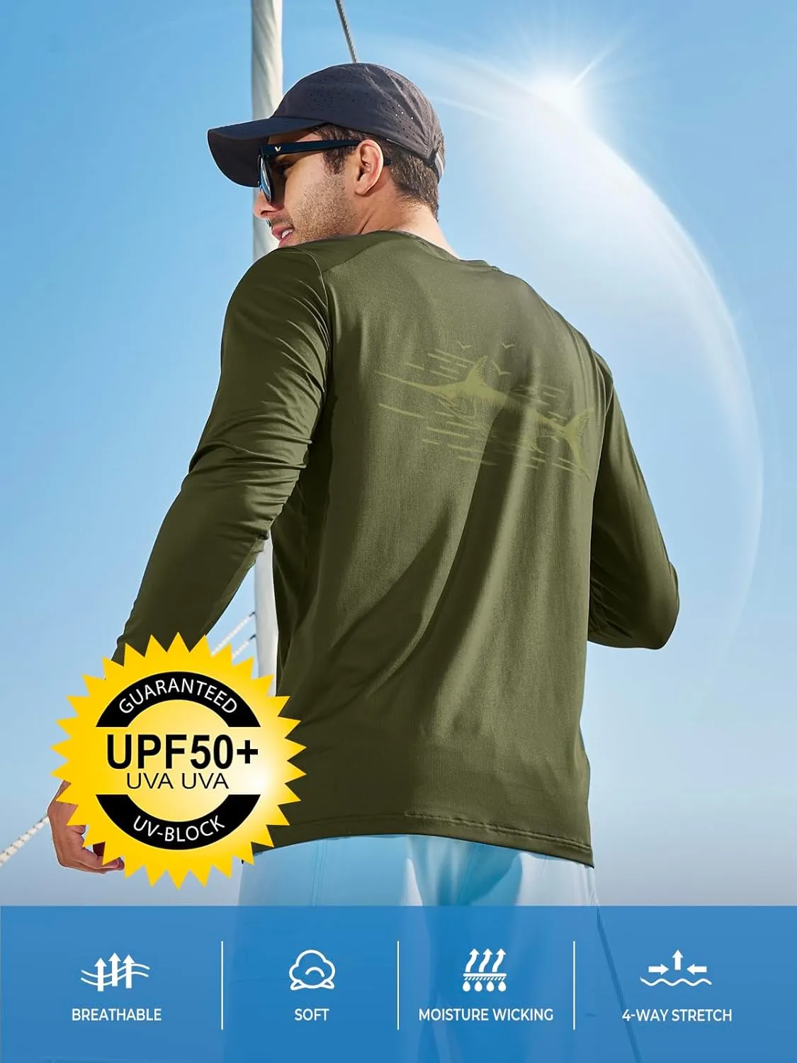 NORTHYARD Men's UPF 50  Sun Protection Shirts Long Sleeve Swim Beach Rash Guard SPF Quick Dry Lightweight UV Fishing T-Shirt