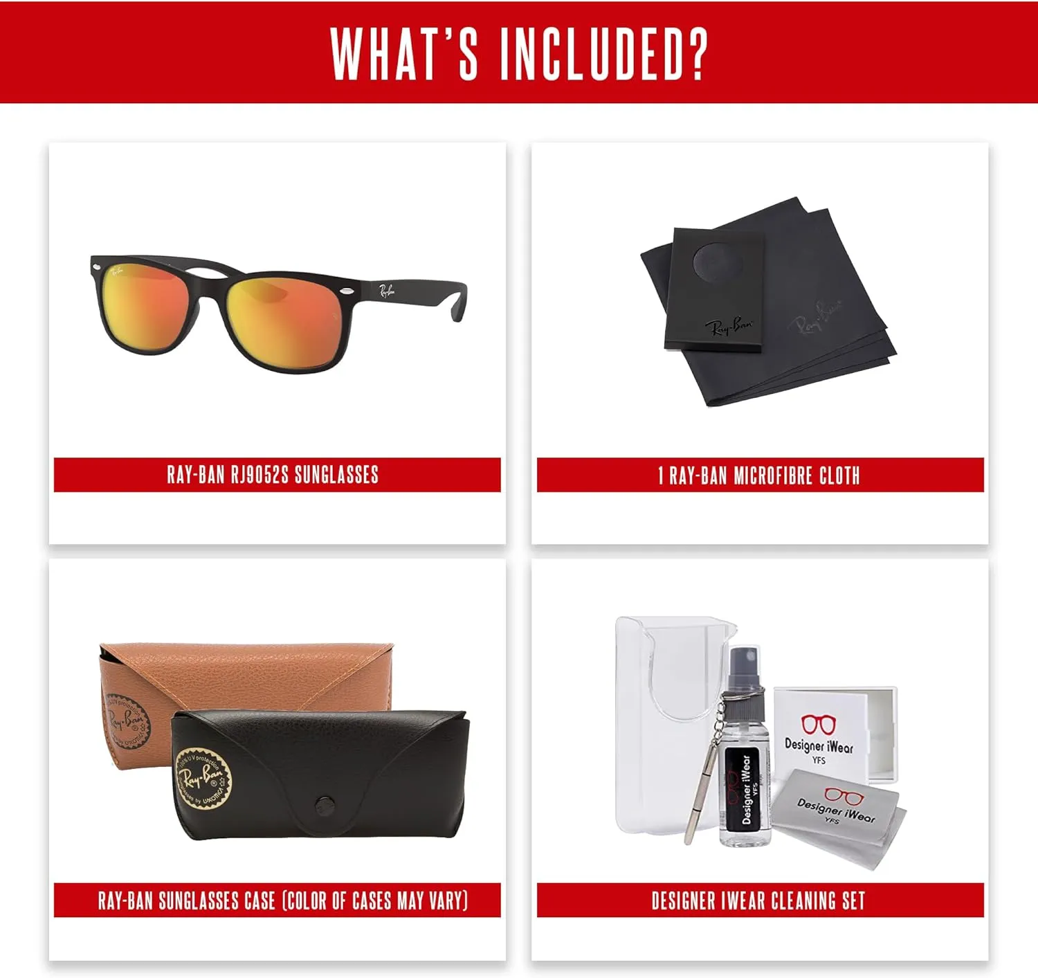 Ray-Ban Junior XS Kids' New Wayfarer RJ9052S Square Sunglasses for SMALL Boys and Girls   BUNDLE With DIW Kit