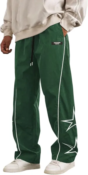 ZAFUL Men's Side Star Casual Pants Y2K Lightweight Sweatpants Drawstring Dance Pants Baggy Fashion Straight Leg Pants