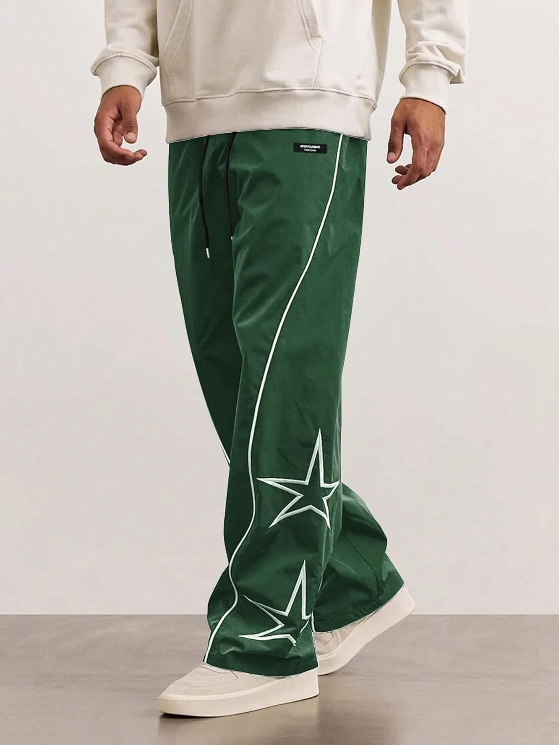 ZAFUL Men's Side Star Casual Pants Y2K Lightweight Sweatpants Drawstring Dance Pants Baggy Fashion Straight Leg Pants