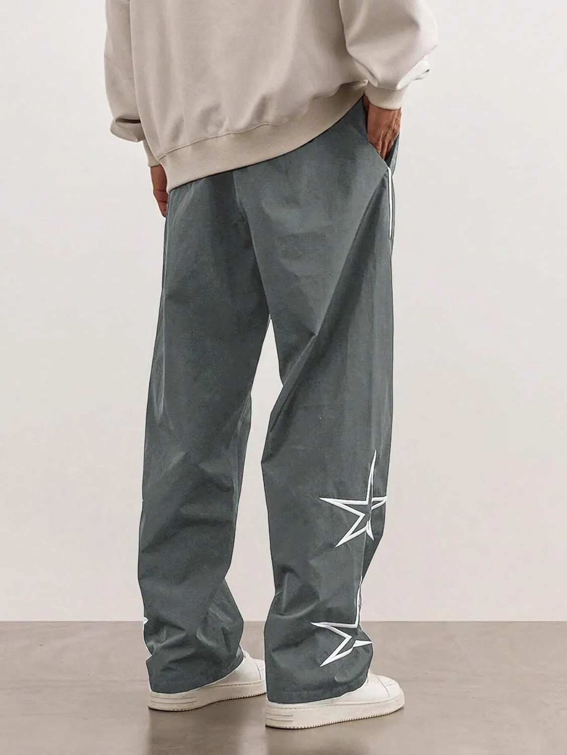 ZAFUL Men's Side Star Casual Pants Y2K Lightweight Sweatpants Drawstring Dance Pants Baggy Fashion Straight Leg Pants