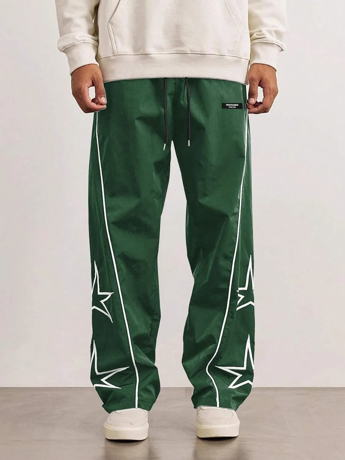 ZAFUL Men's Side Star Casual Pants Y2K Lightweight Sweatpants Drawstring Dance Pants Baggy Fashion Straight Leg Pants