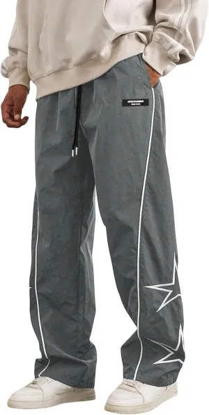 ZAFUL Men's Side Star Casual Pants Y2K Lightweight Sweatpants Drawstring Dance Pants Baggy Fashion Straight Leg Pants